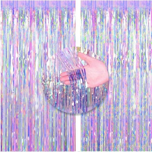 Metallic Tinsel Foil Fringe Curtains 2pcs Photo Booth Backdrop Party Decor - Picture 1 of 7
